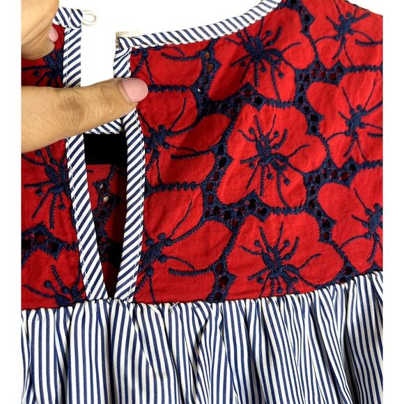 English Factory Blouse Women Medium Blue White Pinstripe Poppy Lace Embroidered - Picture 6 of 11